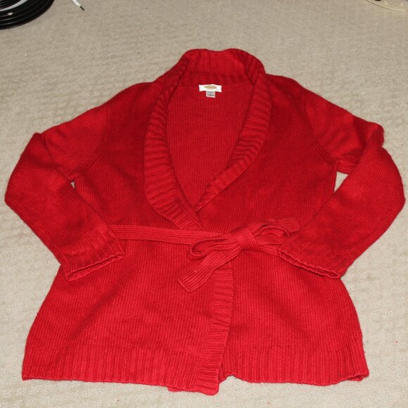 Talbots Sz XL Red Lambswool Cashmere Angora Ribbed Cable Knit Tie Front Cardigan - Picture 1 of 5